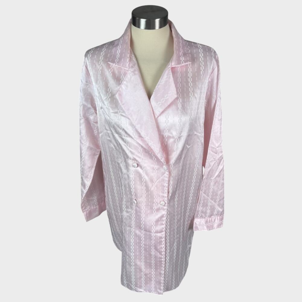 Vintage Vandemere Size Small Nylon Blend Button Front Collared Night Shirt Pink